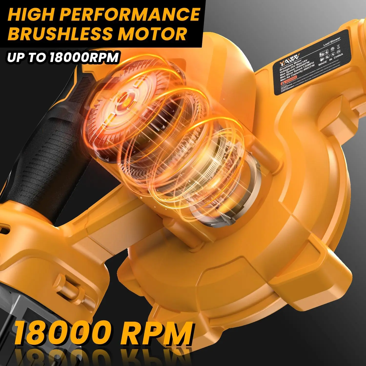 منفاخ أوراق شجر لاسلكي مع محرك بدون فرش، 6 سرعات تصل إلى 180 ميجا في الساعة، منفاخ 2 في 1 ومكنسة كهربائية (البطارية غير متضمنة)