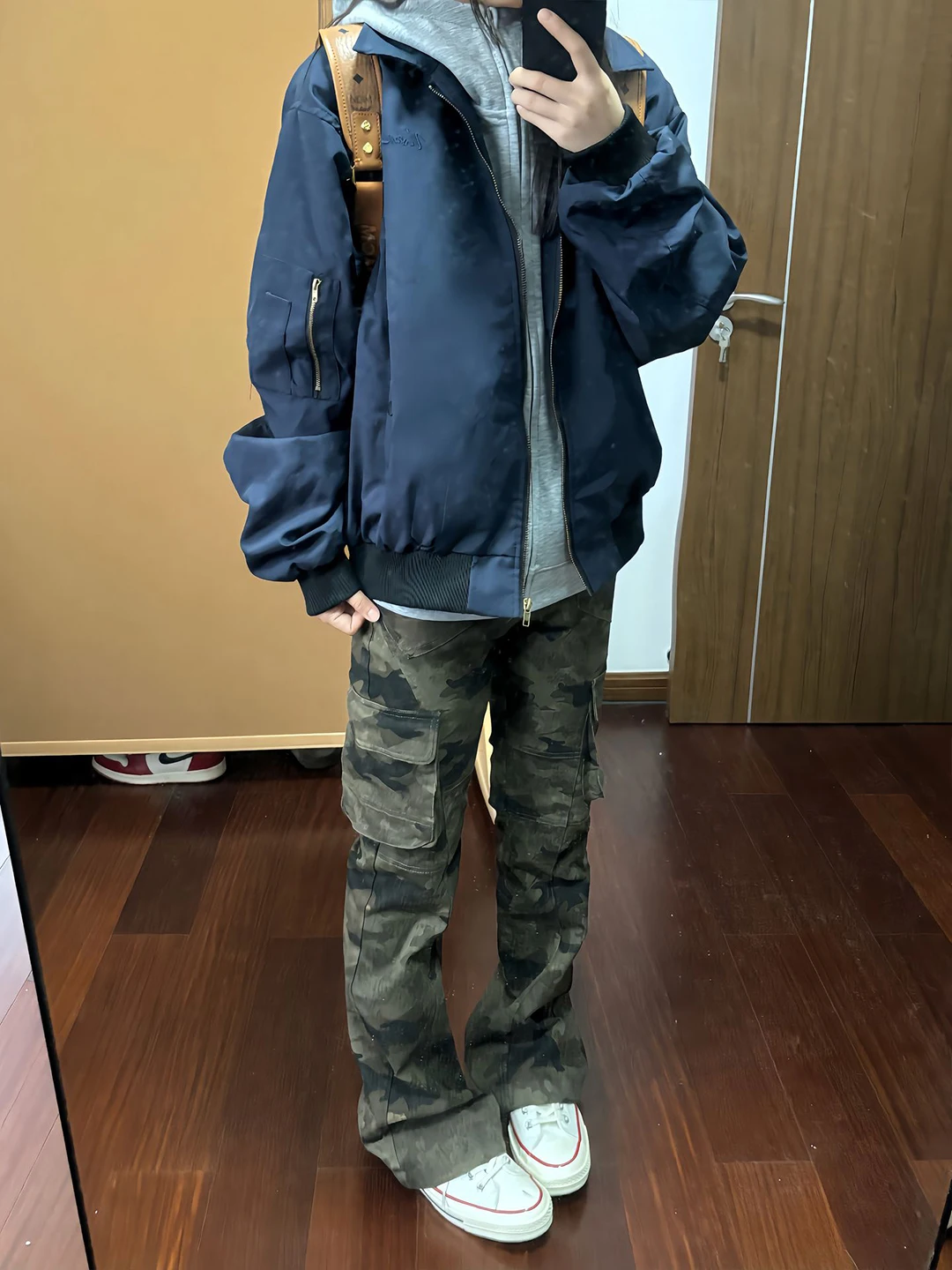 Oumulong Men's Flight Jacket Coat Loose Fit Long Sleeve Zipper Closure Three-Proof Bomber Style Baseball Outfit Autumn Wear