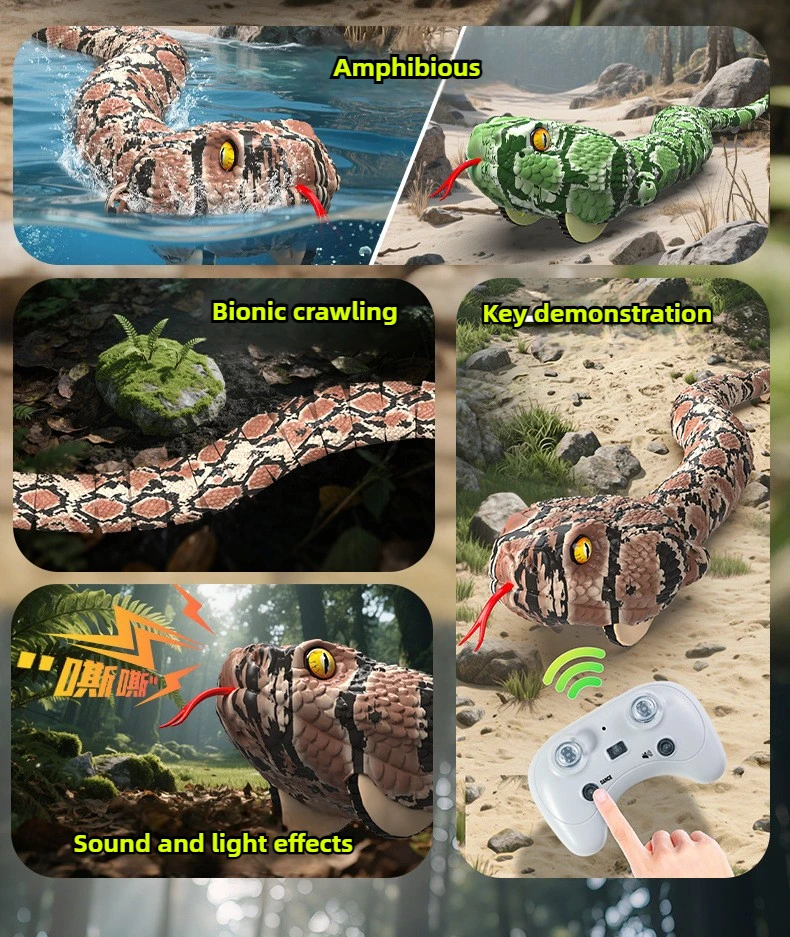 Jouet serpent télécommandé pour enfants - Serpent à sonnettes réaliste rampant, animal de compagnie électronique, démonstration à une touche, jouet d'extérieur