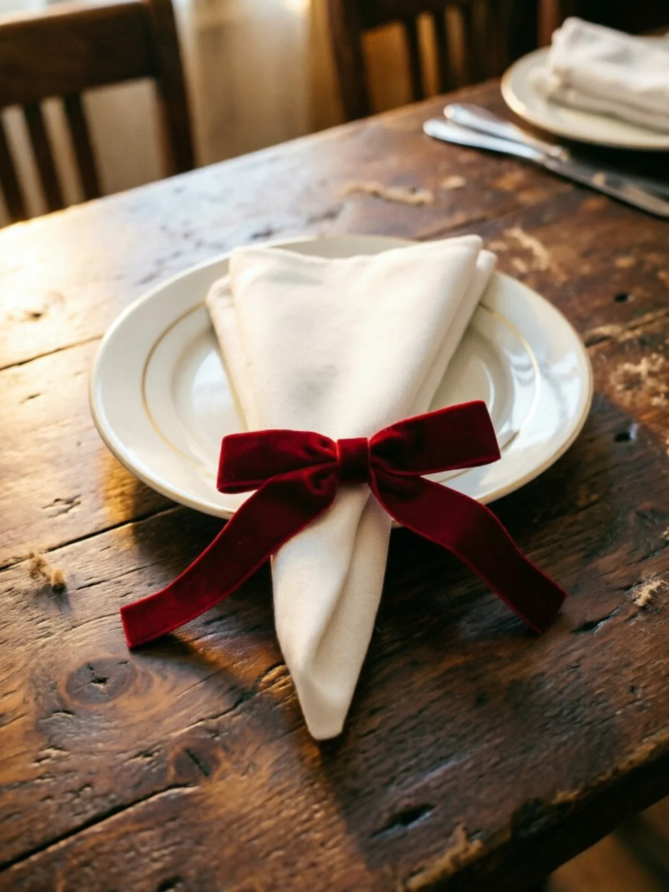 2Pc Velvet Bow Napkin Rings, Serviette Buckle for Wedding Valentine Party Christmas Table Decor, Red Green Holiday Napkin Holder