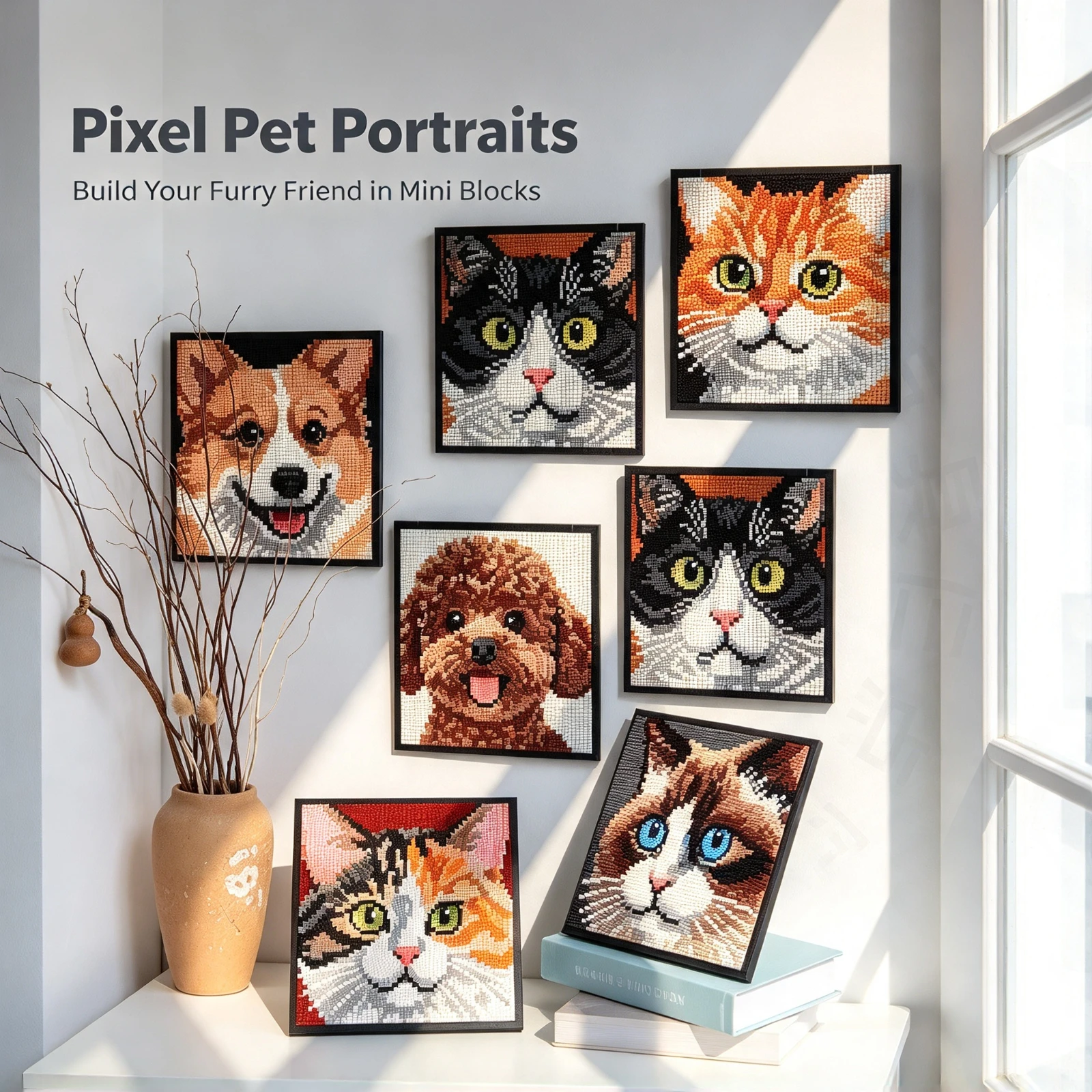 3623Pcs Micro Blocks Pixel Art DIY Cat Dog Mosaic Building Bricks, DIY Puzzle Educational Toys, Home Decor Gift For Adults Teens