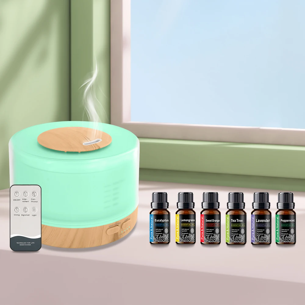 

Aromatherapy Set 500ml Diffuser with 6 Therapeutic Oils | 7 Mood Lights, Auto-Off Safety, Quiet Ultrasonic Mist