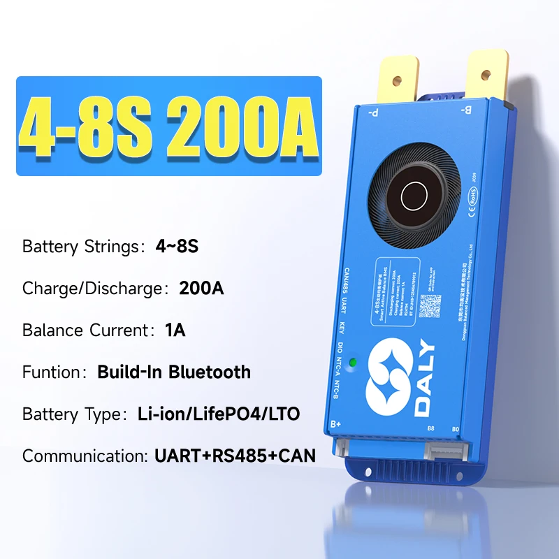 DalyBMS LiFePo4 4S 12V 8S 24S 16S 48V 60A 100A 150A 200A 250A 3.2V BMS BT CAN für Heimenergiespeicher Golfwagen Wohnmobile Schiffe