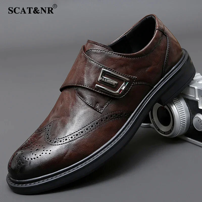 Spring new luxury men's leather shoes black coffee carved block shoes dress men's casual shoes wedding loafers men shoes work