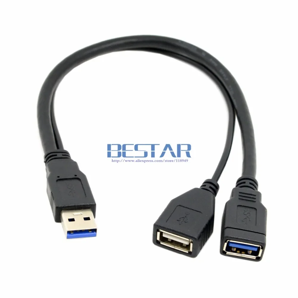 검정색 USB 3.0 USB3.0 남성-듀얼 USB 여성 추가 전원 데이터 Y 연장 케이블 20cm 2.5" 모바일 하드 디스크용