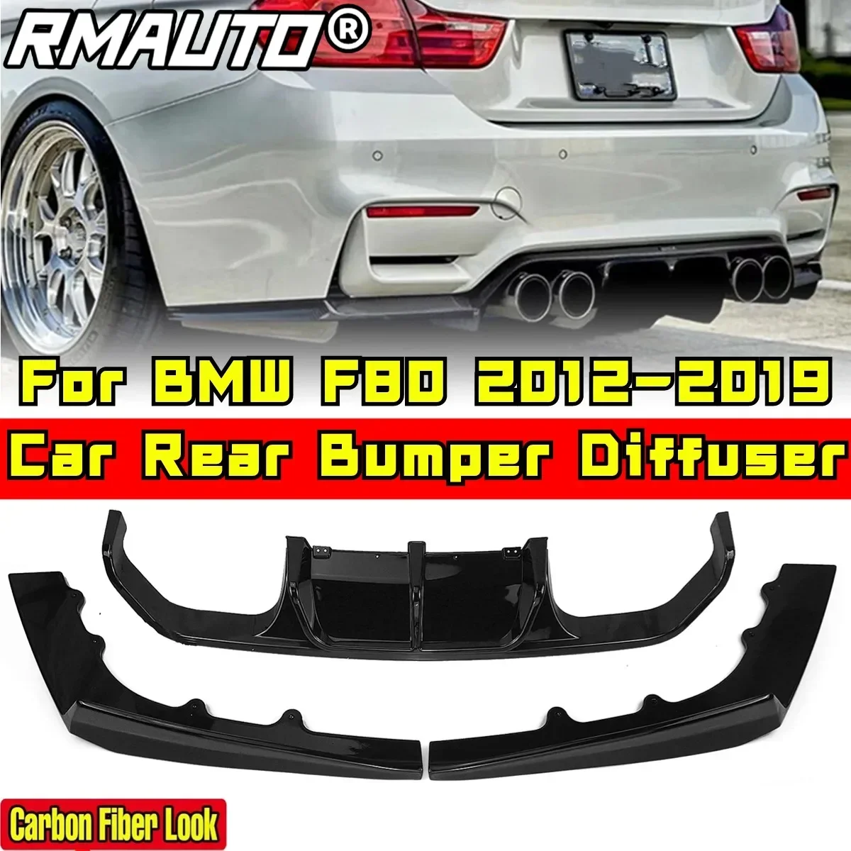 For BMW F80 2012-2019 Car Accessories BMW F30 Rear Bumper Lip Spoiler Carbon Fiber Look V Style Diffuser Splitter Guard Body Kit