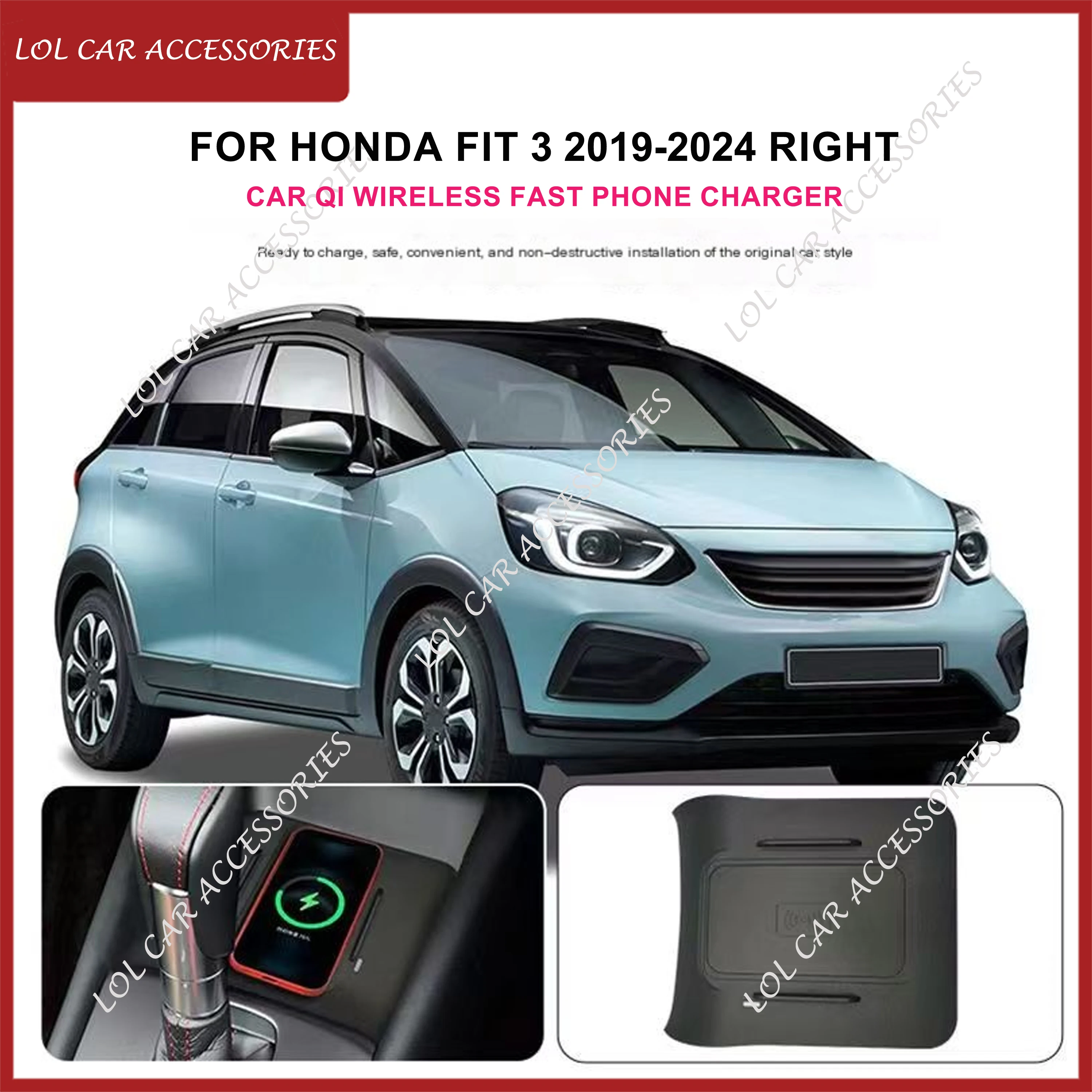 

For Honda Fit 3 2019-2024 Right Fast Phone Charger 15W Car QI Wireless Charging Panel Plate Holder