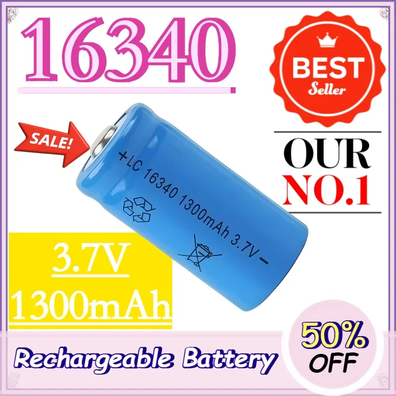 3.7V 1300mAh 16340 CR123A Li-ion Rechargeable Batteries and For LED Flashlight Laser pen For 16340 CR123A Battery