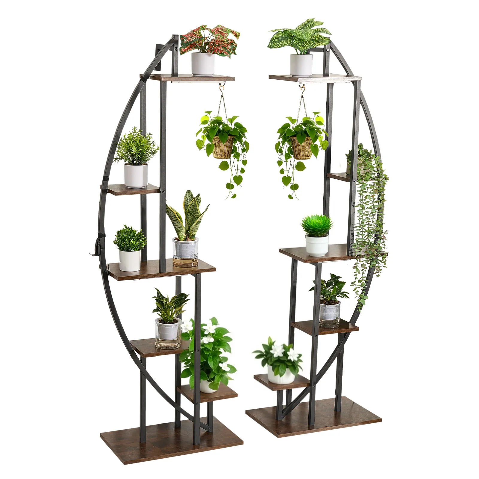 SucceBuy Plant Stand Indoor with Grow Lights 63/65.5 in Tall 6/7-Tiered 2 Pack Metal Holder 3 Timer & 10 Rack for Living Room