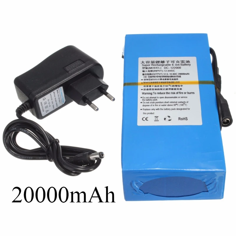 20000mAh DC 12V Battery Pack 12.6v 20Ah Rechargeable Lithium Battery Pack for Wireless Camera Wireless Infrared Detector+Charger