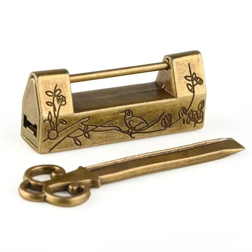 Bird Carved Flower Brass Locks Padlock Antique Locks Lock and Key