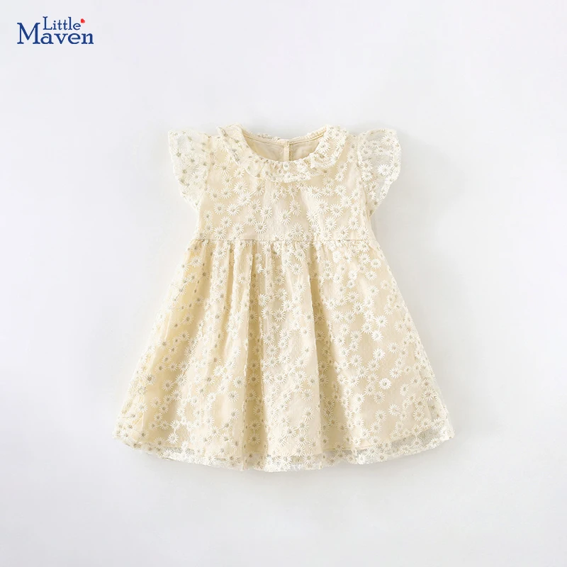 Little Maven Baby Girls 2024 Kids Clothes Summer Princess Dress Embroidery Flowers Dresses Children\'s Clothing Cotton