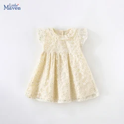 Little Maven Baby Girls 2024 Kids Clothes Summer Princess Dress Embroidery Flowers Dresses Children's Clothing Cotton