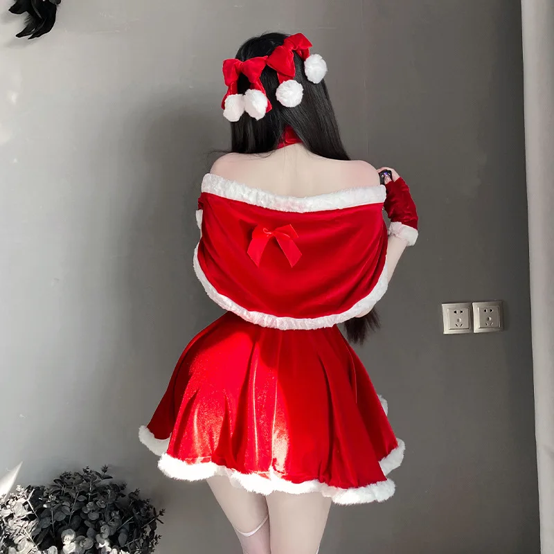 2025 عيد الميلاد النساء فستان عيد الميلاد مثير سيدة سانتا كلوز تأثيري حلي مثير الملابس الداخلية الشتاء فستان أحمر الأرنب تأثيري الفتيات موحدة