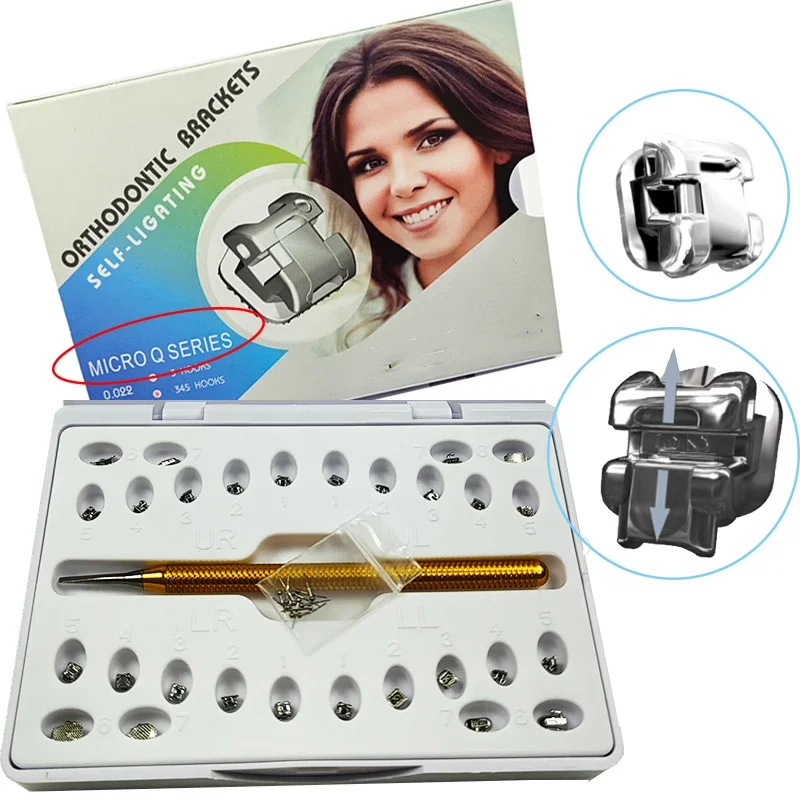 Q Series Metal Self-Ligating Dental Orthcdontic Brackets Slot 0.022 Roth MBT 345 Hooks With Buccal Tubes+12 Pcs Activity Hooks