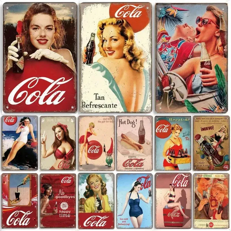 Letreros Metálicos Vintage de Pin-Up Girls con Diseño de Cola, Decoración Retro para Pared de Bar, Pub, Garaje, Club, Cueva del Hombre, Cafetería
