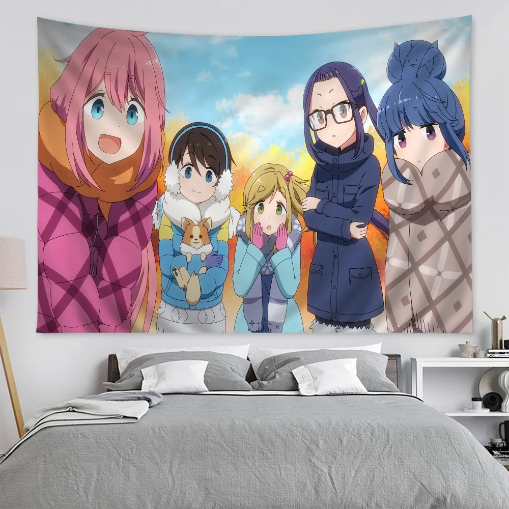 Yuru Camp Tapestry Anime Tapestry Hanging Tarot Hippie Wall Rugs Dorm Wall Hanging Sheets