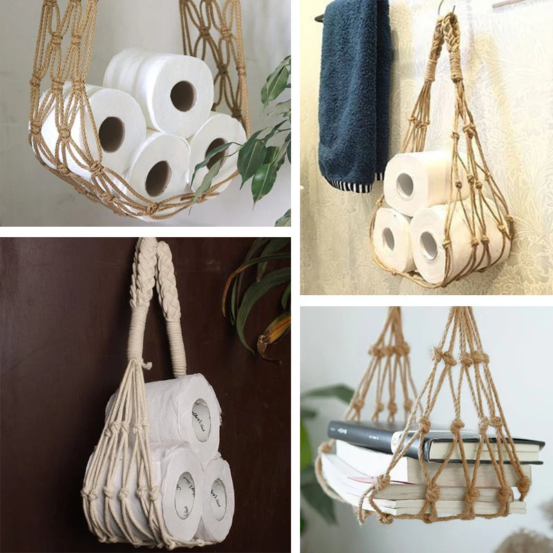 Nordic Hanging Cotton Rope Holder For Toilet Paper Magazine Books Holder Home Hotel Storage Hanging Pocket Rack Bathroom Decor