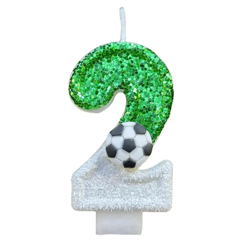 Football Children\'s Birthday Candles Number 0-9 Green Sparkles Birthday Creative Soccer Candle for Boy Party Cake Top Decoration