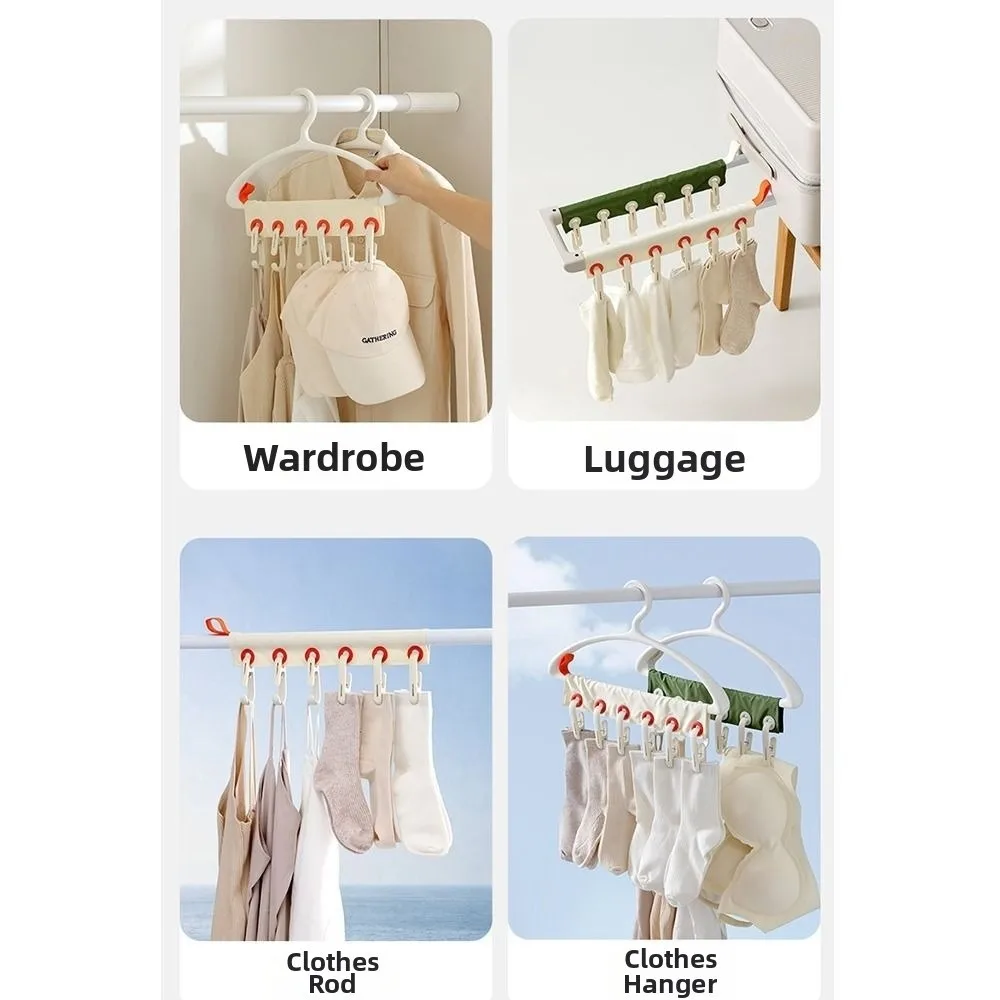 Removable Windproof Hanger 6 Holes 6 Clips Travel Clothes Drying Rack Strong Grip Portable Hanging Socks Organizer Bathroom Use