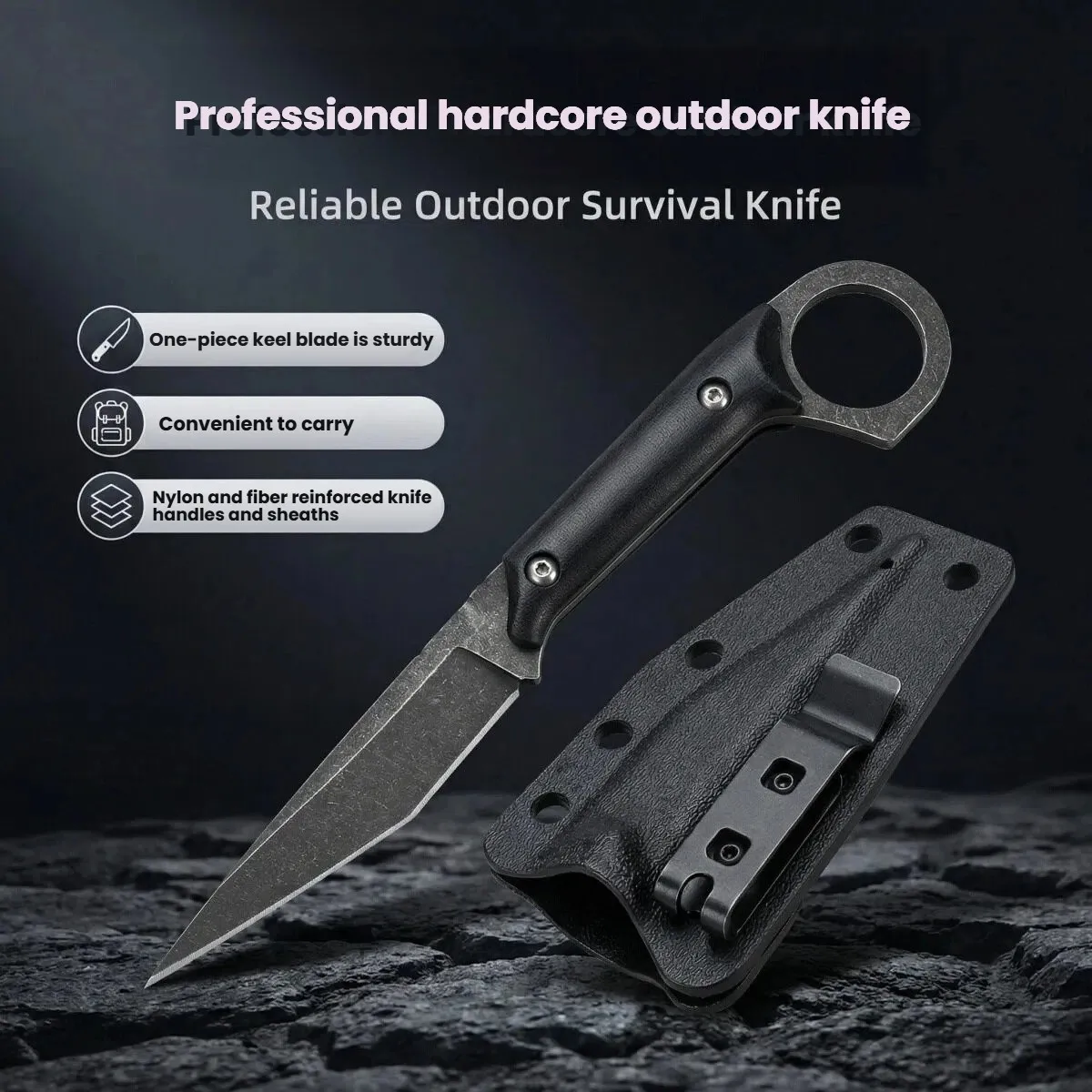 Fixed Blade Straight Knife Black Portable Stainless Steel Outdoor Knife G10 Fixed Blade Camping Hunting Survival Knife +K Sheath
