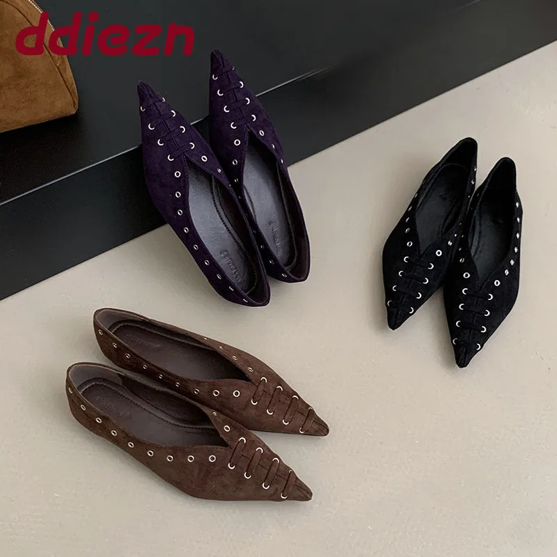 Nuevos zapatos planos suaves con cordones a la moda para mujer, zapatos informales sin cordones para mujer, calzado poco profundo con punta estrecha, zapatos planos para mujer con zapatos