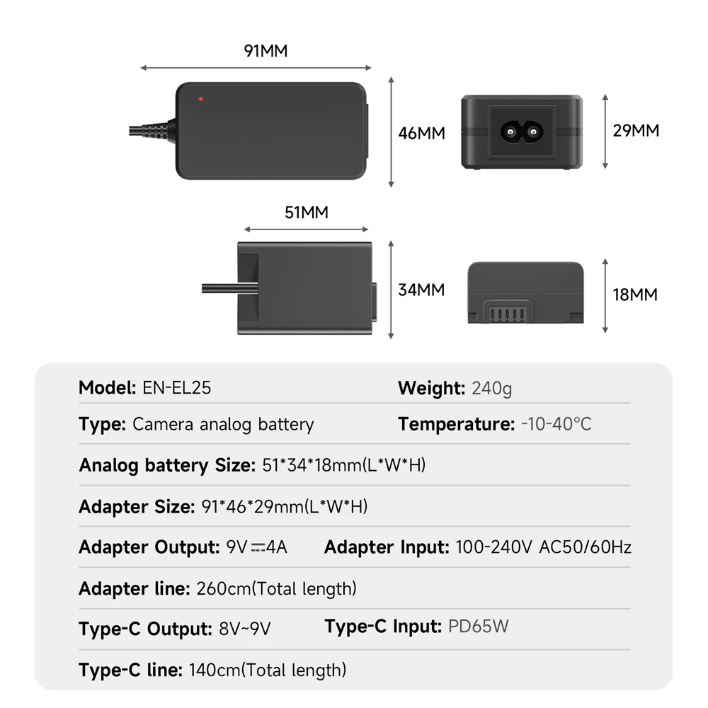 PALO EN-EL25 EP-5G DC Coupler EN EL25 EN-EL25a Dummy Battery AC Power Supply Adapter Power Connector for Nikon Z fc Zfc Z30 Z50