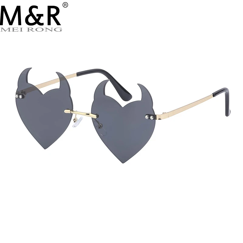 

Women Sunglasses Fashion Rimless Sunglass Devil Ear Heart Shape Sun Glasses Retro UV400 Gradients Shades Luxury Feamle Eyewear