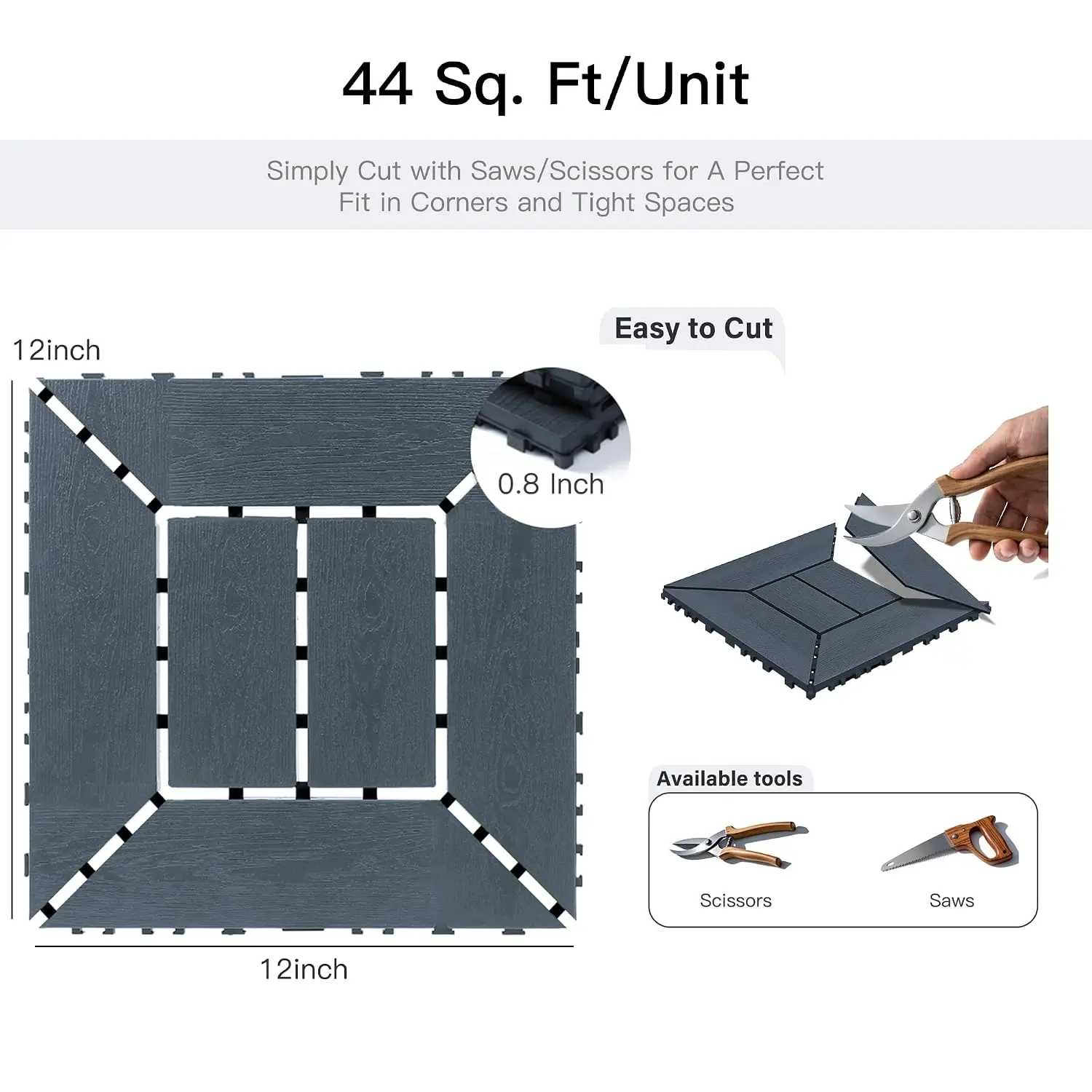 Interlocking Deck Tiles, Outdoor Patio Flooring, 44 Pack All Weather Waterproof Tiles for Backyard, Balcony,Customized