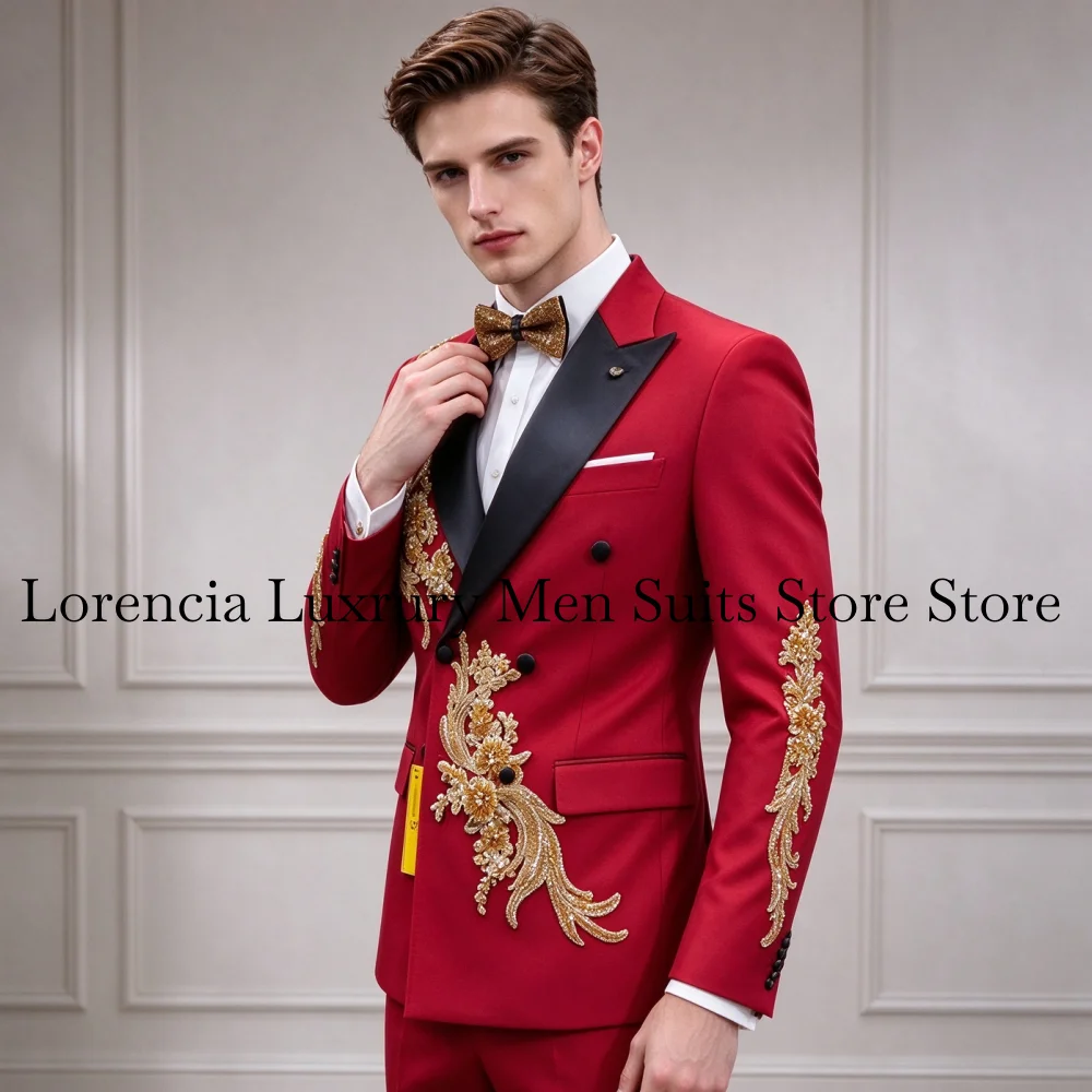 Glitter Crystal Men Suit Elegant Sequin Gem For Prom Groom Male Wedding Party Luxury Blazer 2 Pieces Set Tuxedos Slim Customized
