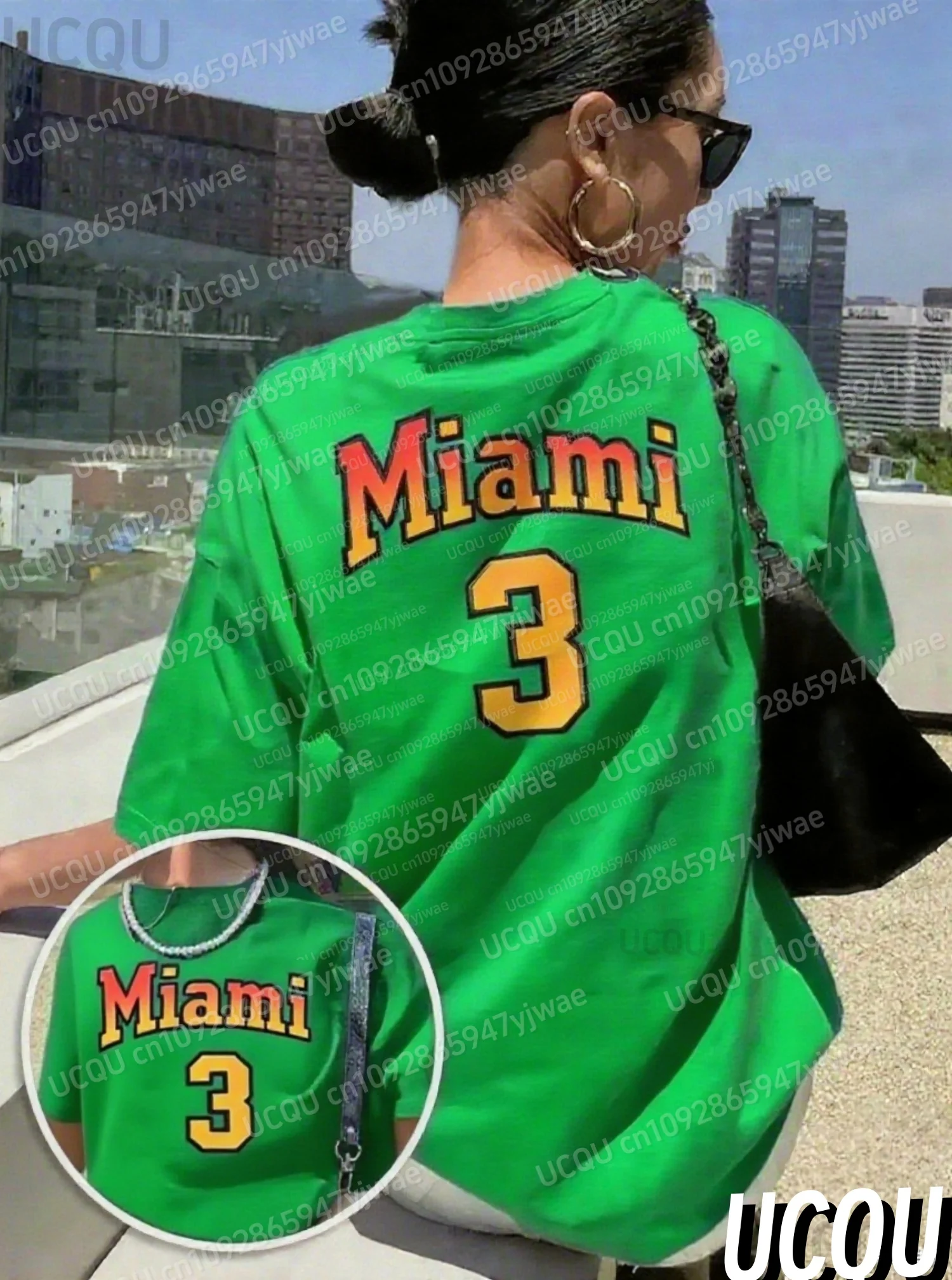 2025 المرأة عادية ميامي No.3 طباعة س الرقبة تي شيرتات قصيرة الاكمام الصيف المحملة البيسبول الفانيلة اليومية بلايز أنثى تيز الإناث Clothi #2