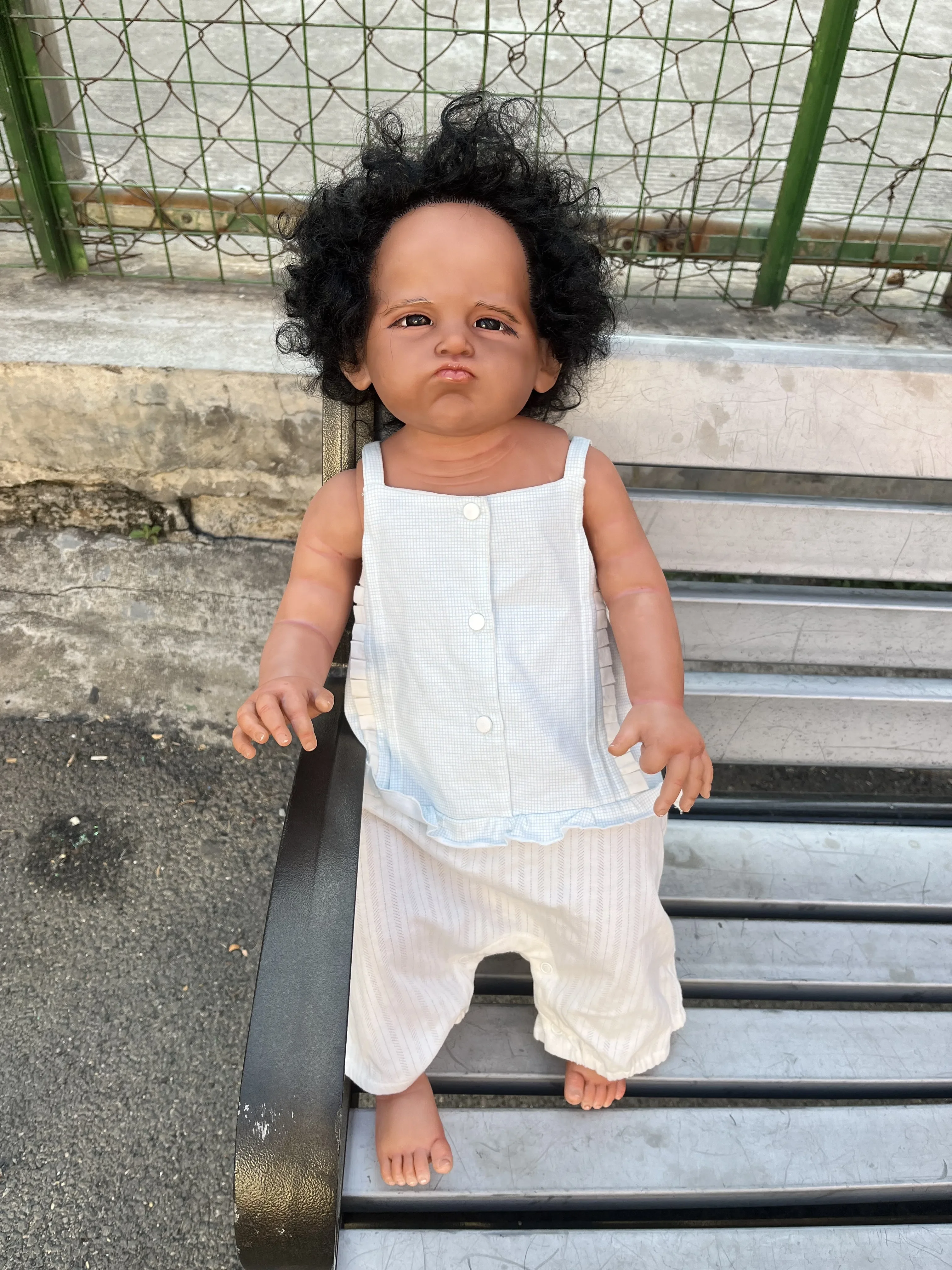 SINO-BB 28inch Reborn Baby Doll Grace about 70cm Dark Skin With Hand-Rooted Hair Already Finished Doll With Beautiful Dress