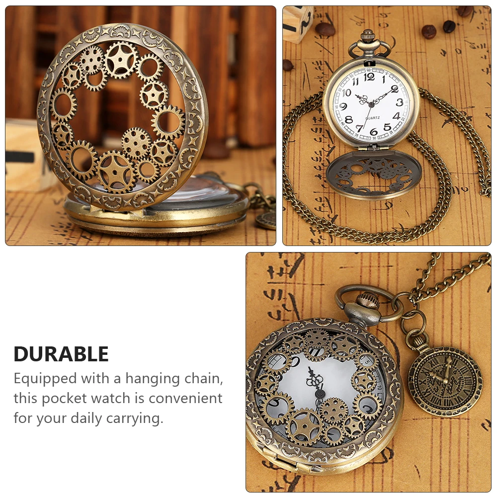 

2pcs Vintage Pocket Watch Necklace Pendant Hollow Gear Men Clothing Accessories Retro Hanging Watch Chain Classic