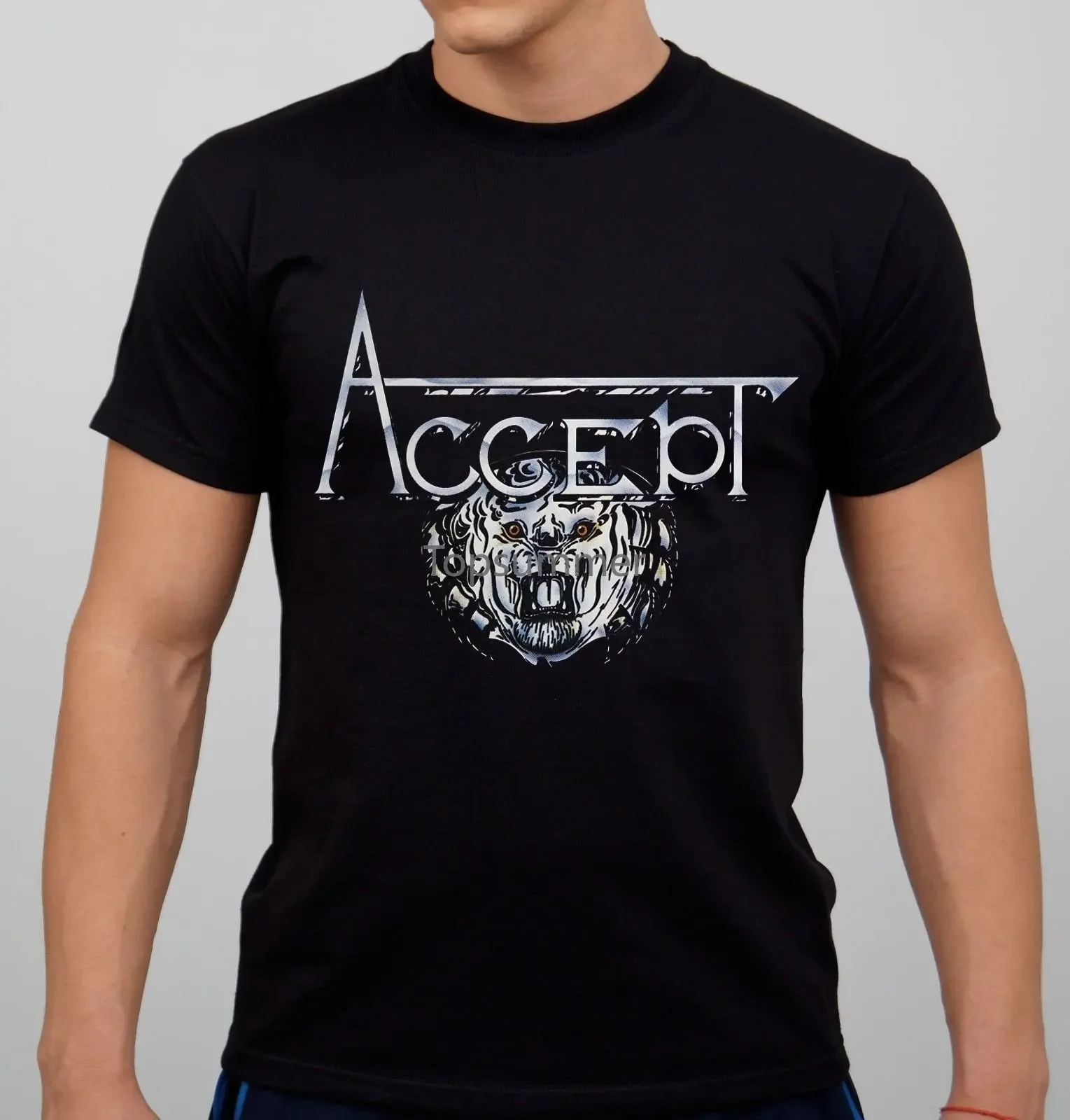 Aceitar Banda de Rock T-Shirt Preto Novo 2017 Nova Chegada Moda Masculina Top Tee Alta Qualidade T Shirt Nova Chegada Dos Homens Curto