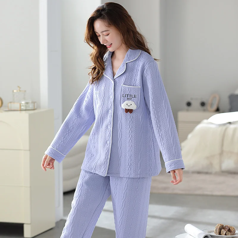 

Pajama Sets Cute Bear Long Sleeve Cotton Mezzanine Nightwear Kawaii Loose Trendy Daily 2 Piece Sleepwear Korean Style Tender