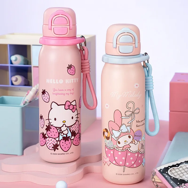 X&W Sanrio 580ML Insulated Water Bottle 316L Stainless Steel Kid Dual-Drinking Straw Cup Leakproof Thermal Flask Boys Girls Gift