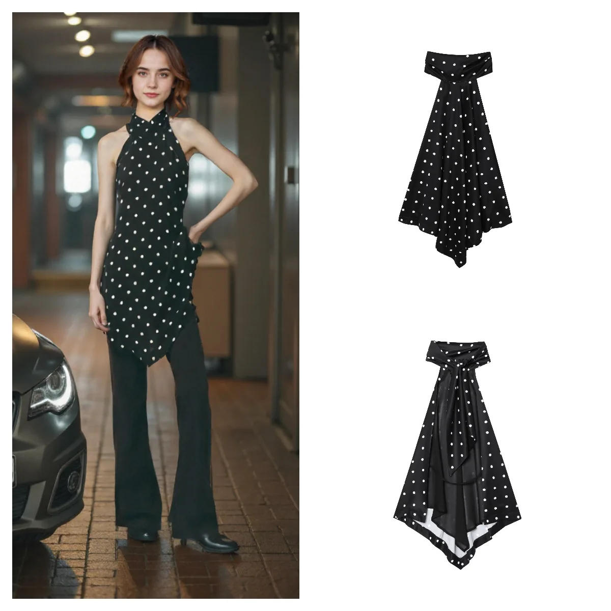 

Women's Polka Dot Halter Neck Top European American Style Fashion Personalized Design New Trend for Ladies' Clothing