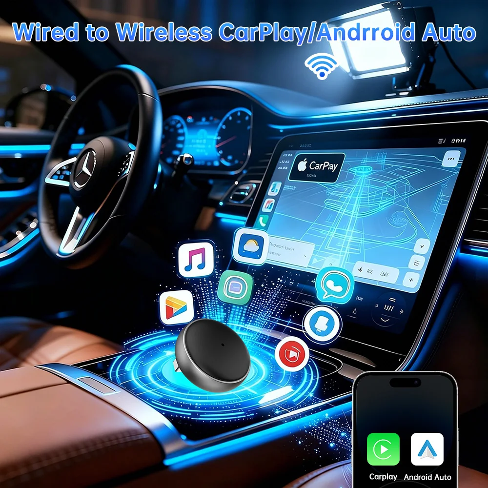 MOCENDO  2in1 Wired to Wireless CarPlay Adapter Android Auto Dongle High-Quality Smart Box 5GHz WiFi Type-C/USB Car Accessory