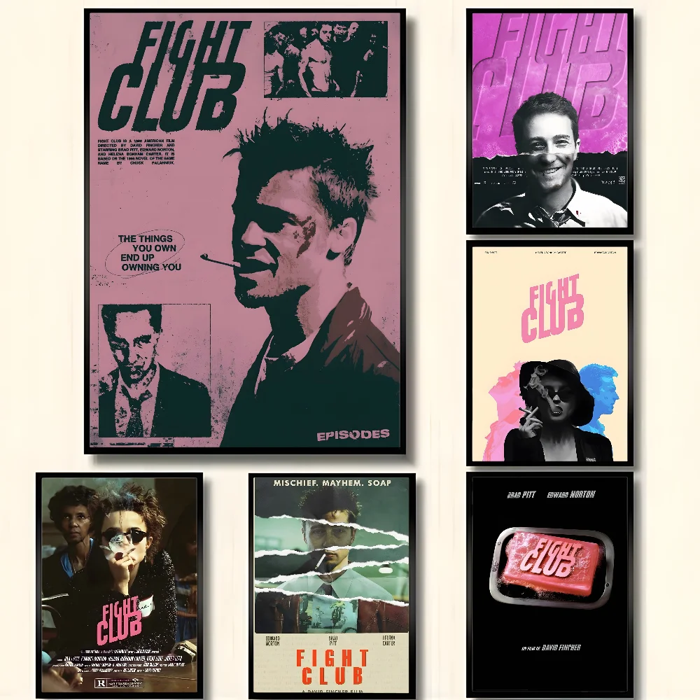 Película clásica Club de lucha Brad Pitt cartel de boxeo arte HD pared adhesiva impermeable hogar sala de estar dormitorio Bar decoración estética