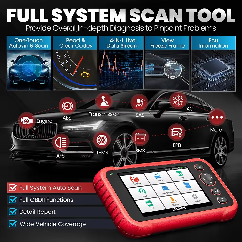 2026 LAUNCH X431 CRP129E V3 OBD2 Car Diagnostic Scanner 4 System Engine ABS SRS Transmission 12 Service Functions Auto VIN