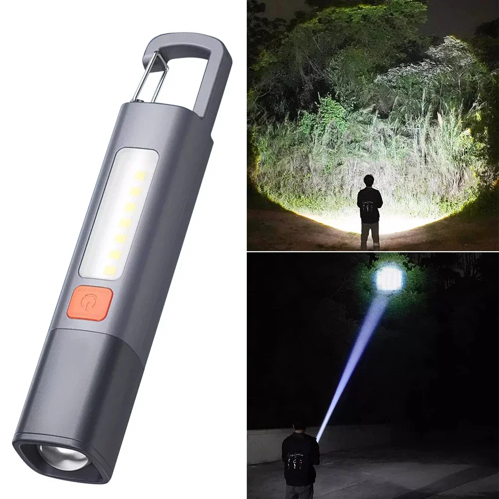 Mini Portable LED Torch with Hook Camping Powerful Flashlight USB Charging Ultra Bright LED Torch 800mAh 300LM for Power Outages