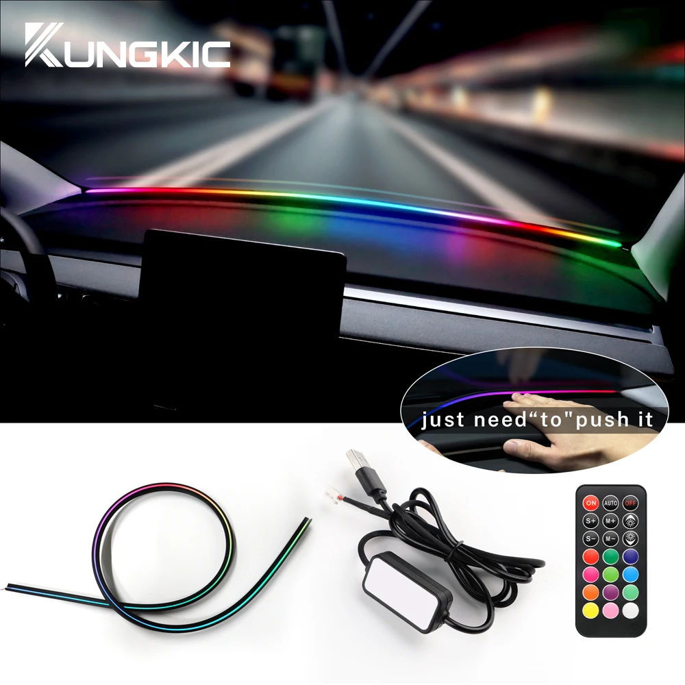 Front Windshield LED Ambient Strip Light For Tesla Model 3 Y 2019-2024 136cm Car 136cm RGB USB APP Control Remote Symphony Lamp