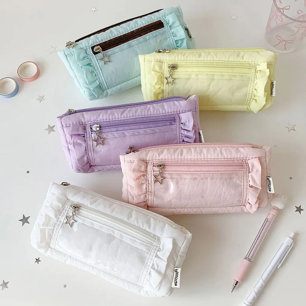 Transparent window Pencil Case Large Capacity multi-functional Pen Bag Badge Display Storage Stationery Storage Pouch