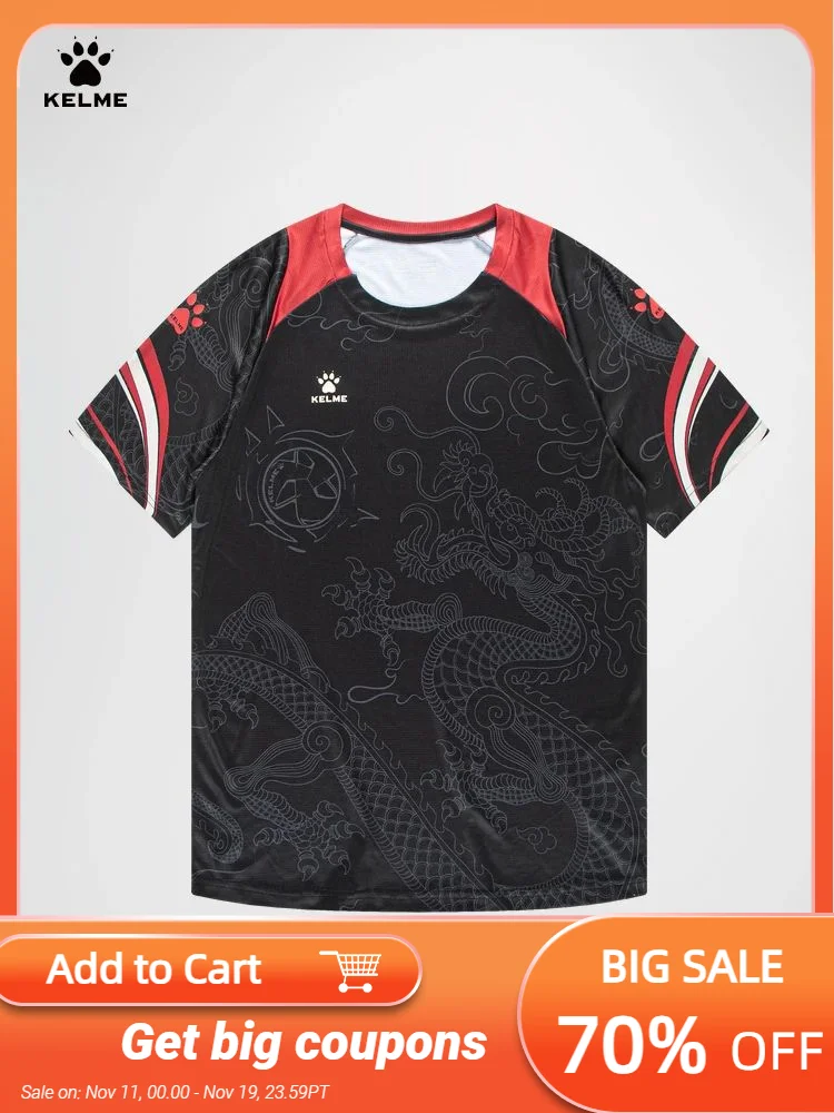 

Kelme Sports T-shirt Men's Trend Short Sleeved Full Print Color Blocking Casual Top Running Sports Training Short Sleeved