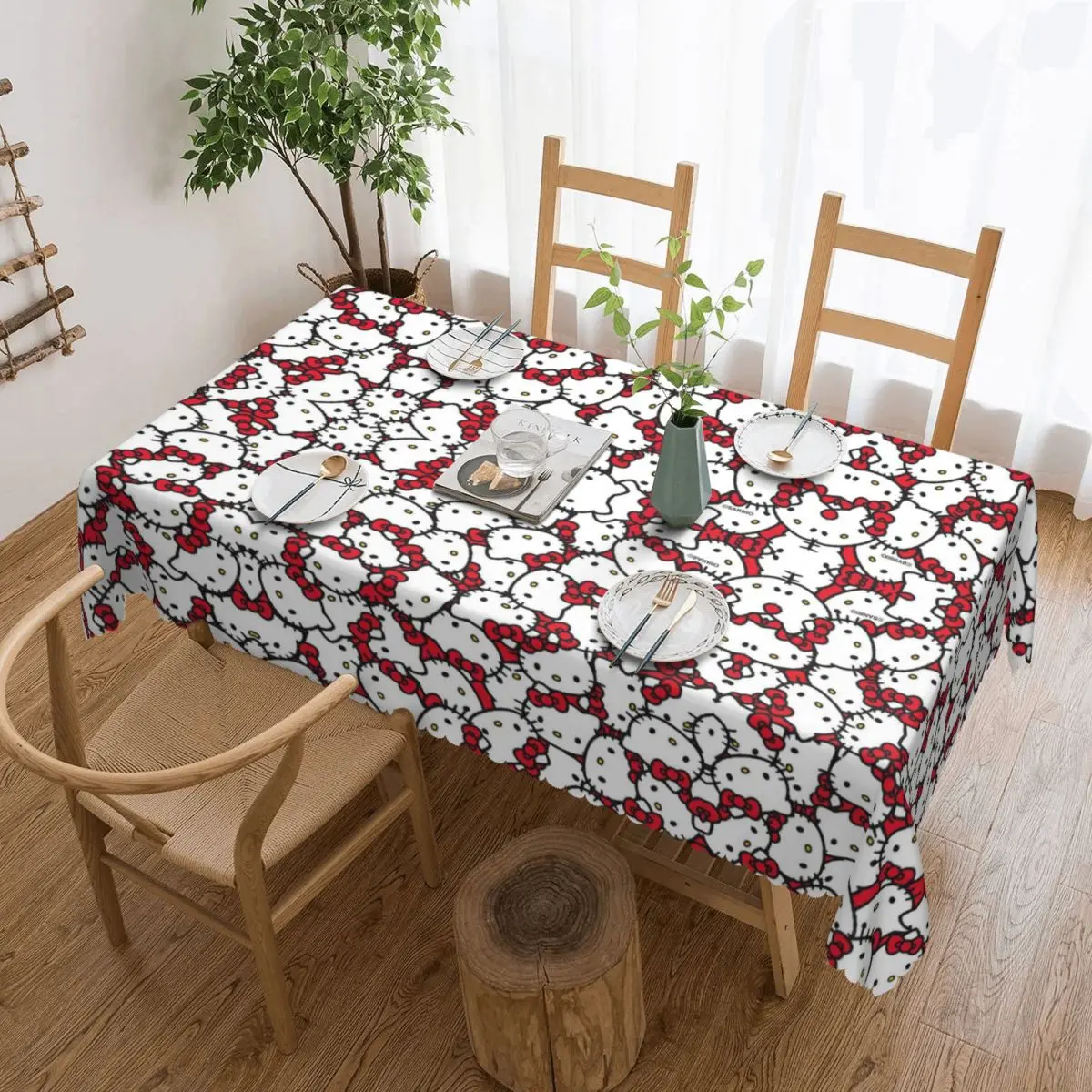 Customized Rectangular Hello Kitty Pattern Table Cloth Waterproof Tablecloth Outdoor 40