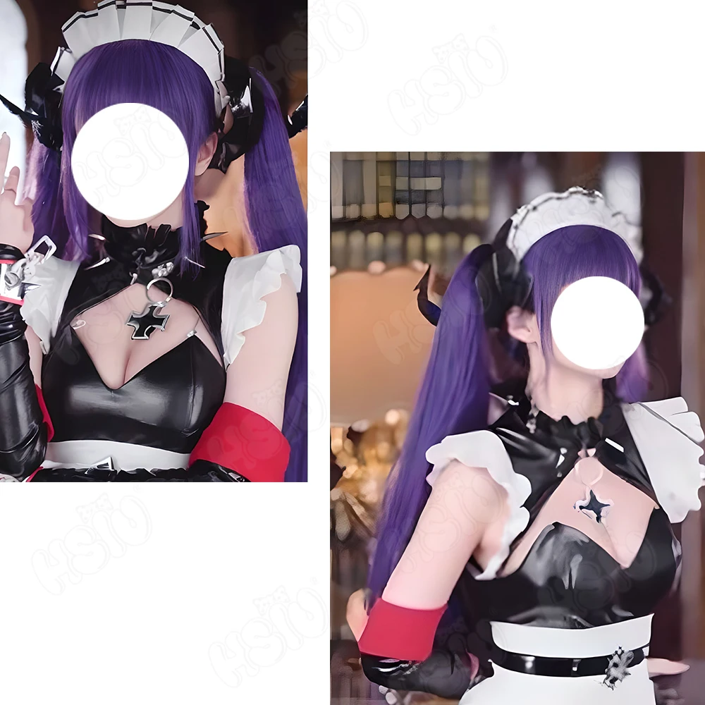 Schubert peruka do Cosplay peruka z włókna syntetycznego grę Azur Lane Cosplay 「 HSIU 」 fioletowy mieszany fioletowy podwójny kucyk długa peruka czapka z peruką