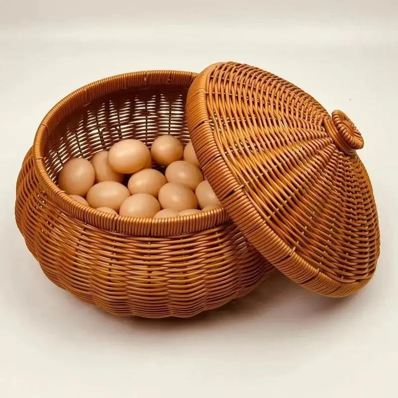 New Chinese Style Handmade Wicker round Fruit Bread Snack Egg Dry Fruit Plate Home Use Handcrafted Basket Fruit Basket