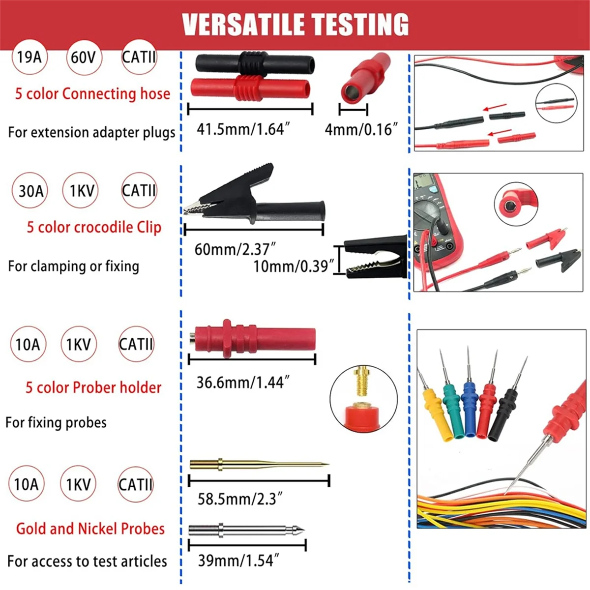 Banana Plug Silicone Test Leads Kit, 4mm Stackable Banana Plug with Threading Probe,Automotive Test Leads for Multimeter