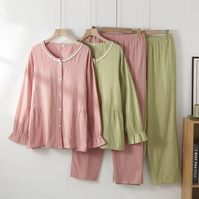 

Свежие милые кружевные женские пижамы, элегантные, из 100% хлопка, 2 шт., женская ночная рубашка, новинка 2023 года, летняя одежда для сна