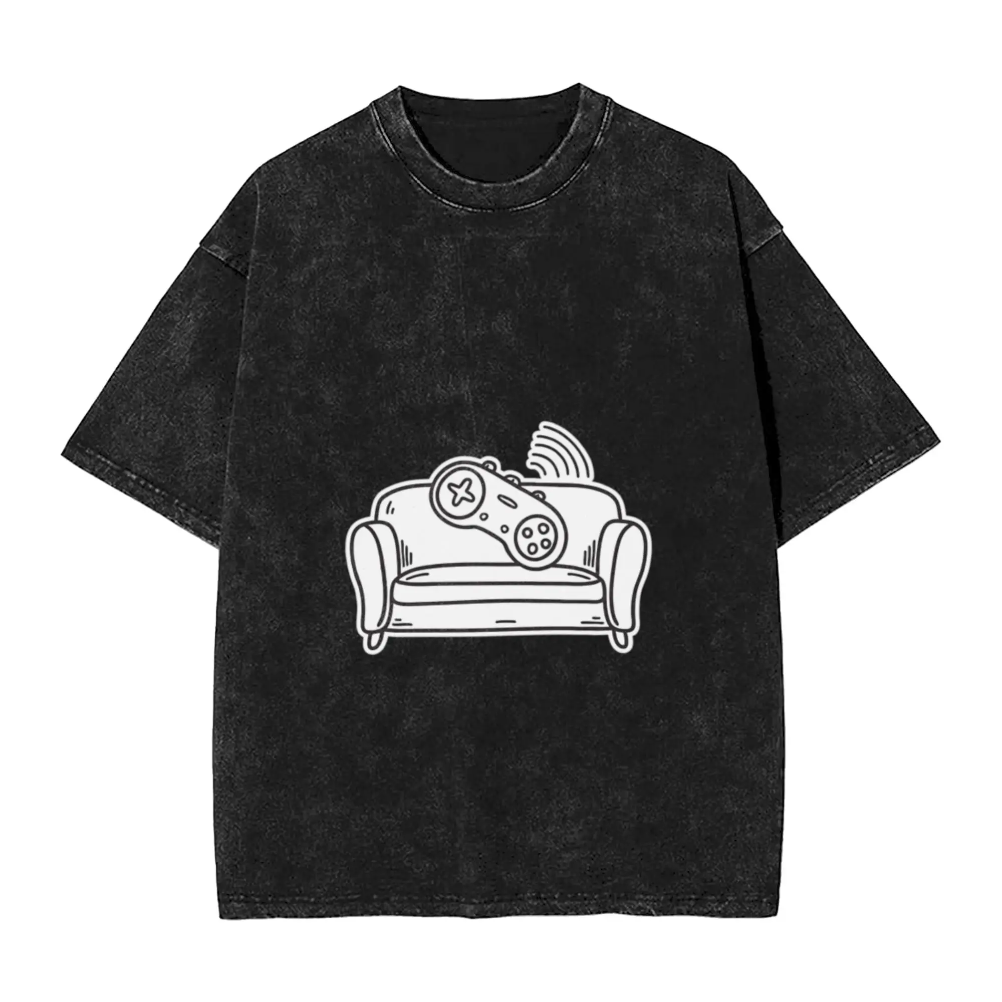 Game controller vibrating on a couch in doodle sketch Chic A T-Shirt Oversized Short Sleeve Men's Women's Cotton Tees Tops